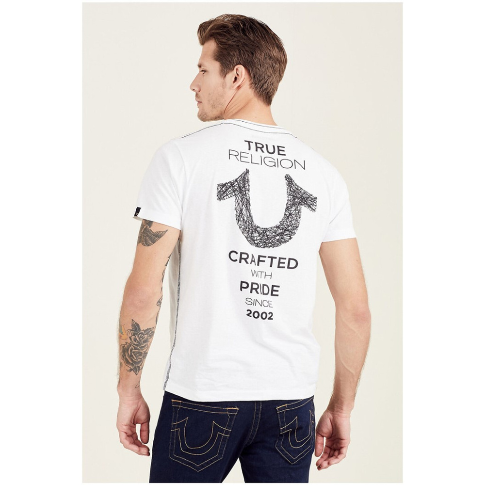 True Religion Men's Shoestring Horseshoe Logo Tee T-Shirt in White - Picture 1 of 3